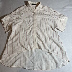 ALICE + OLIVIA EDYTH STRIPED HIGH/LOW SHIRT IN WHITE/ RED‎ Medium